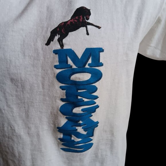 Vintage Men's T-shirt Large Single Stitch Oneita White USA COWBOY HORSE Graphic - Picture 2 of 4